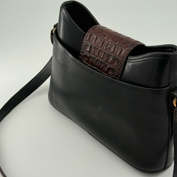 Vintage Style Two-Tone Leather Brighton Collection Shoulder Black & Brown Bag - Picture 8 of 14